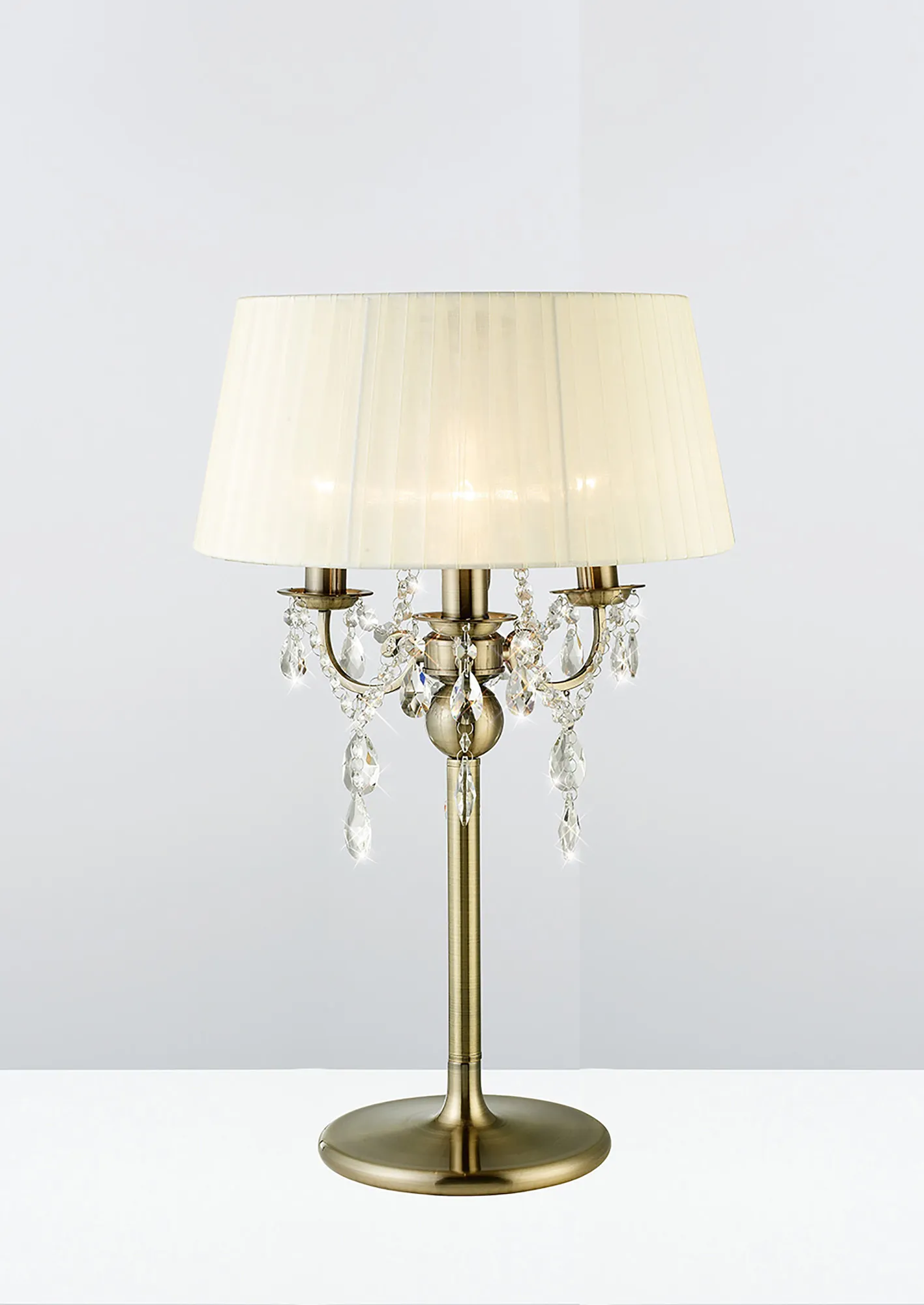 Olivia Antique Brass-Ivory Cream Crystal Table Lamps Diyas Shaded Table Lamps